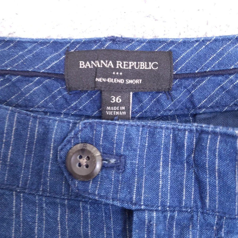 Banana Republic Shorts Mens 37‎ Blue Linen Blend Striped Chino Preppy